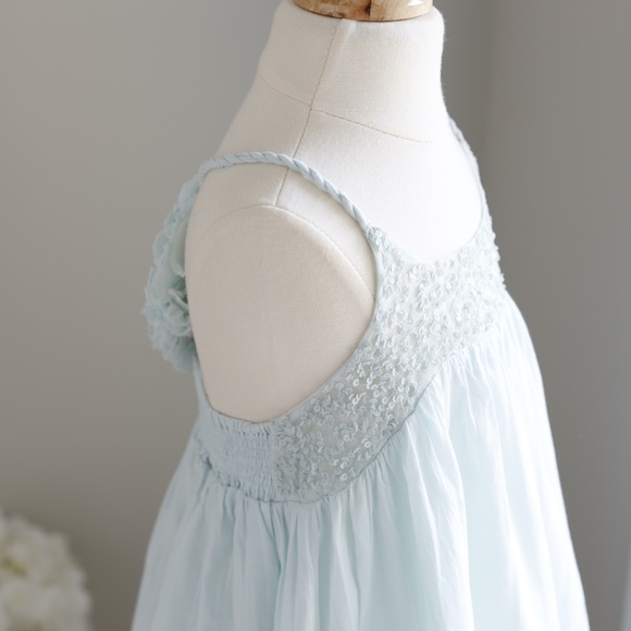 Designer Girl's Aqua Sequined Cotton Dress by La Piccola Danza Fits size 6-8 - Picture 1 of 7